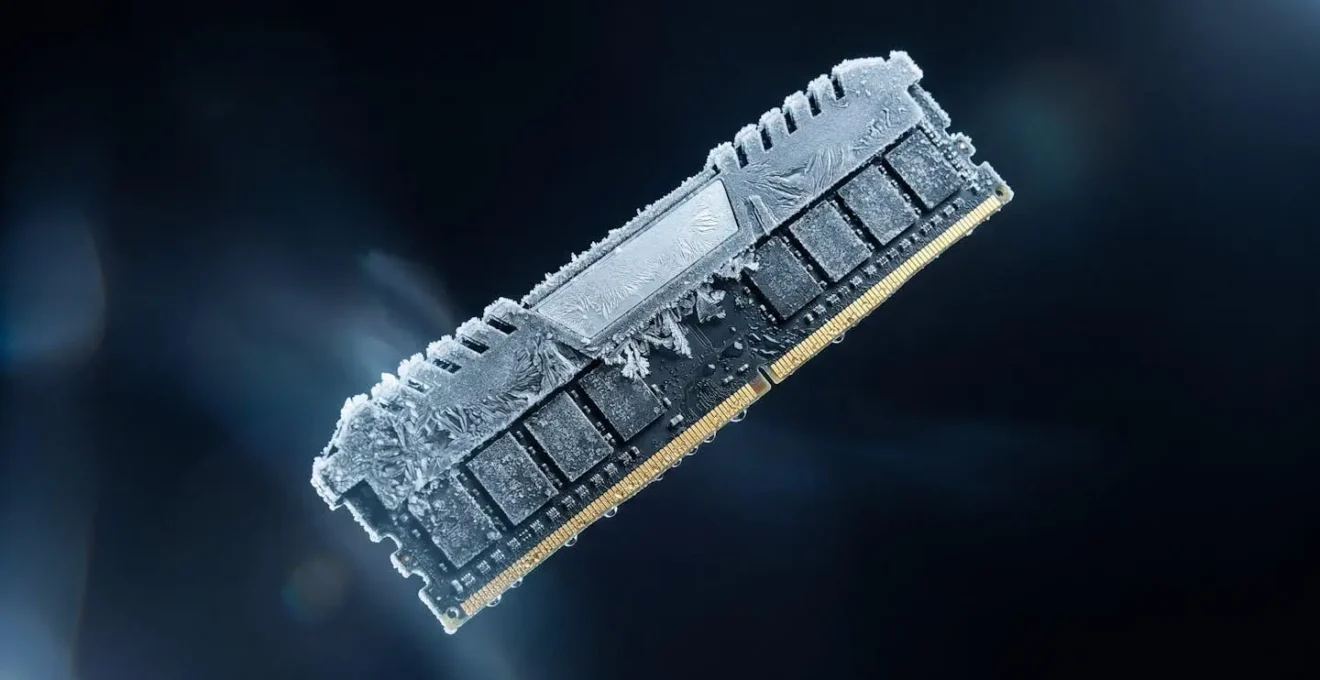 Barrette de mémoire RAM avec effet de givre et cristaux de glace