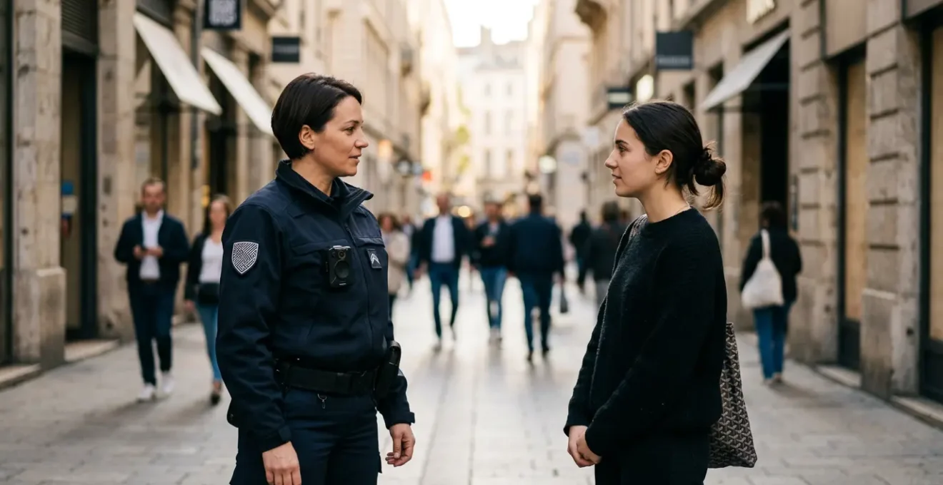 Agent de sécurité équipé d'une caméra piéton lors d'une intervention en zone commerciale
