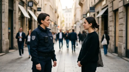 Agent de sécurité équipé d'une caméra piéton lors d'une intervention en zone commerciale