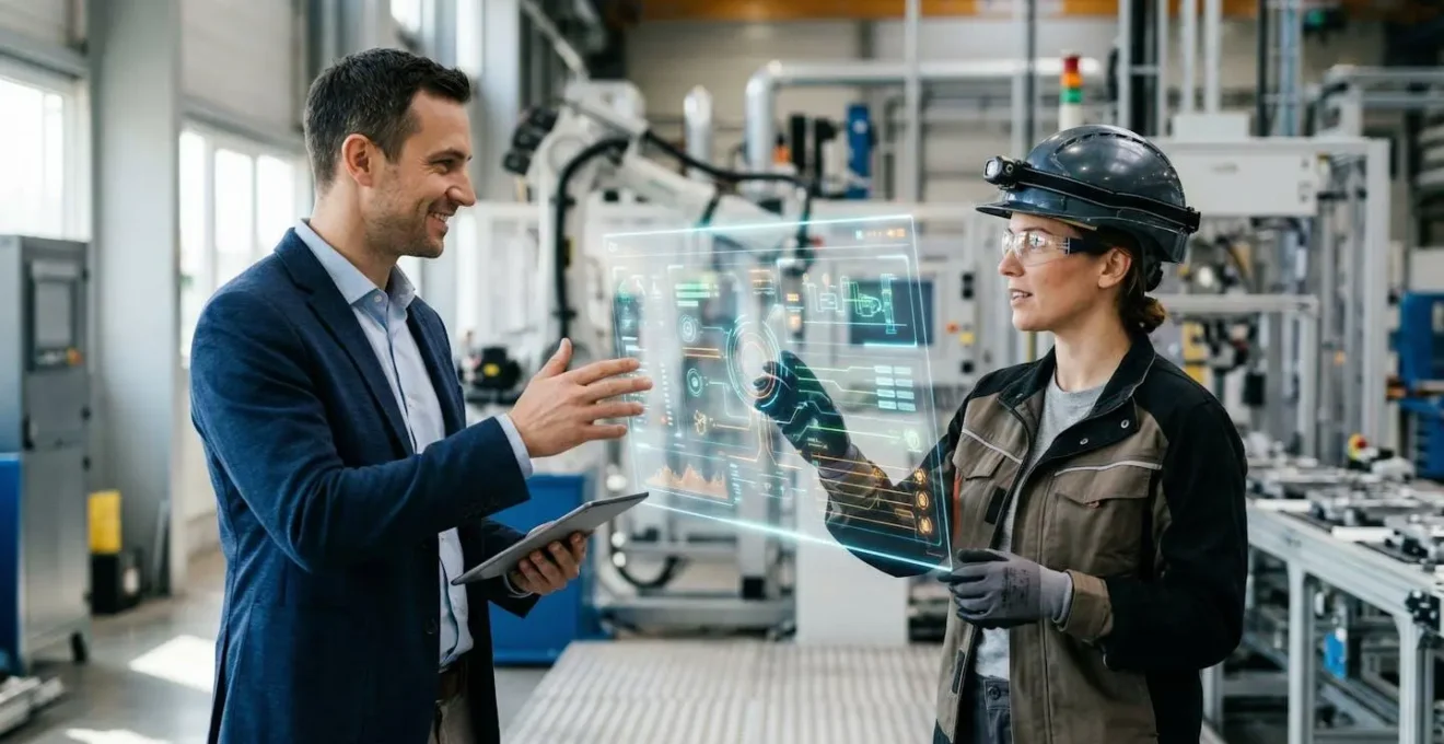 Salle de contrôle industrielle moderne montrant l'intégration sécurisée des systèmes IT et OT