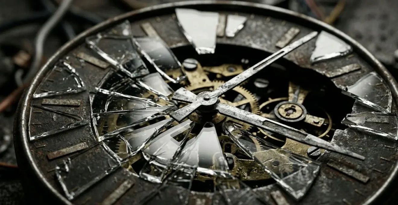 Horloge brisée symbolisant la nécessité de briser la routine dans les rondes de surveillance