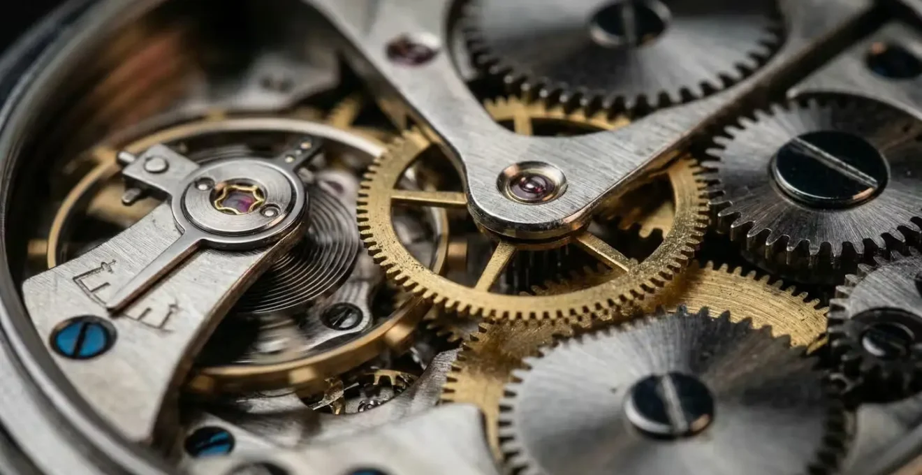 Vue macro d'une horloge mécanique montrant le mécanisme interne, symbolisant l'urgence du temps