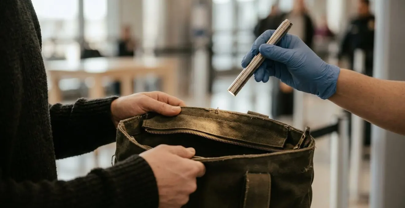 Inspection visuelle d'un sac ouvert lors d'un contrôle de sécurité événementiel