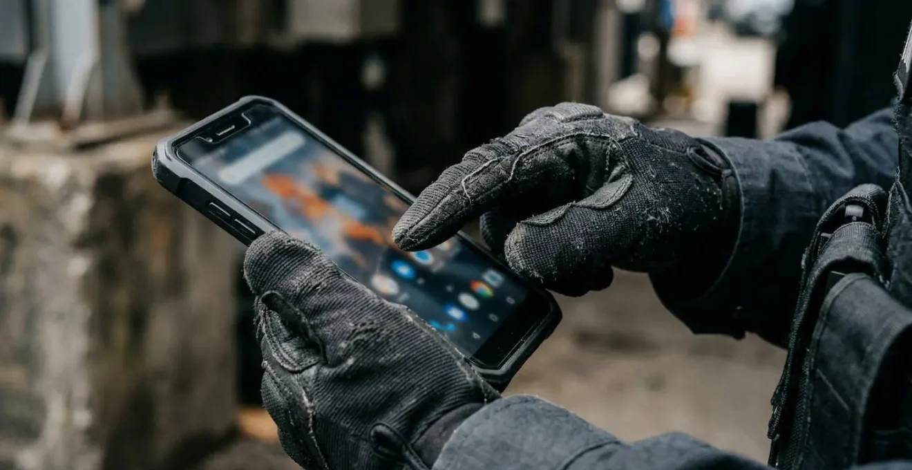 Agent de sécurité consultant une application mobile de main courante sur smartphone