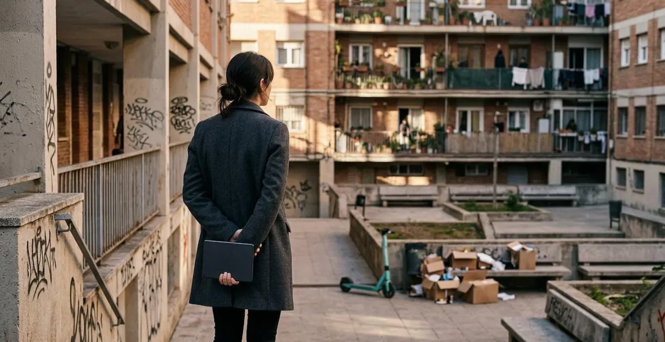 Médiateur observant attentivement l'environnement urbain avec tablette de reporting