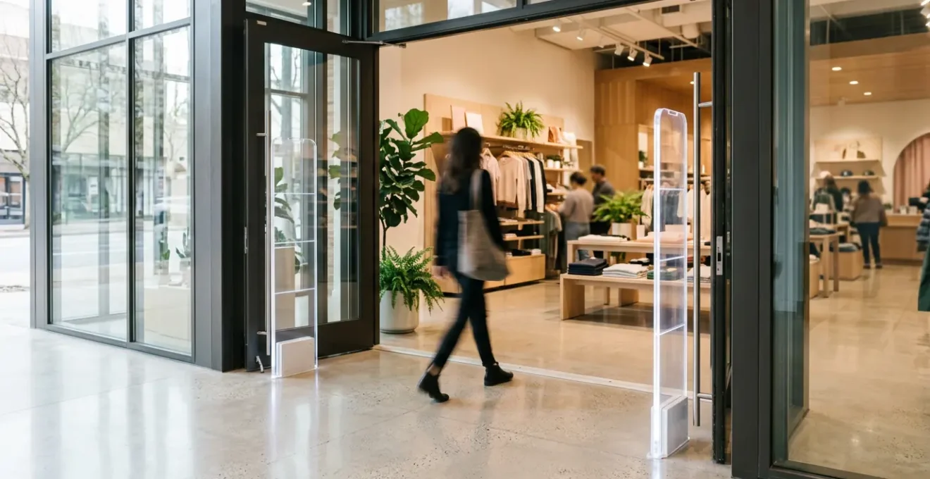 Système de portiques antivol EAS à l'entrée d'un magasin moderne avec détection électronique