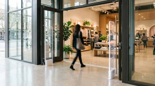 Système de portiques antivol EAS à l'entrée d'un magasin moderne avec détection électronique