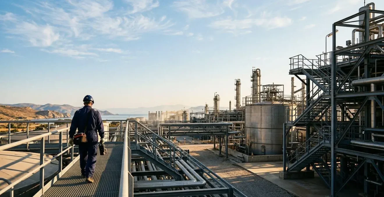 Technicien travaillant en zone ATEX par forte chaleur avec vêtement à membrane respirante