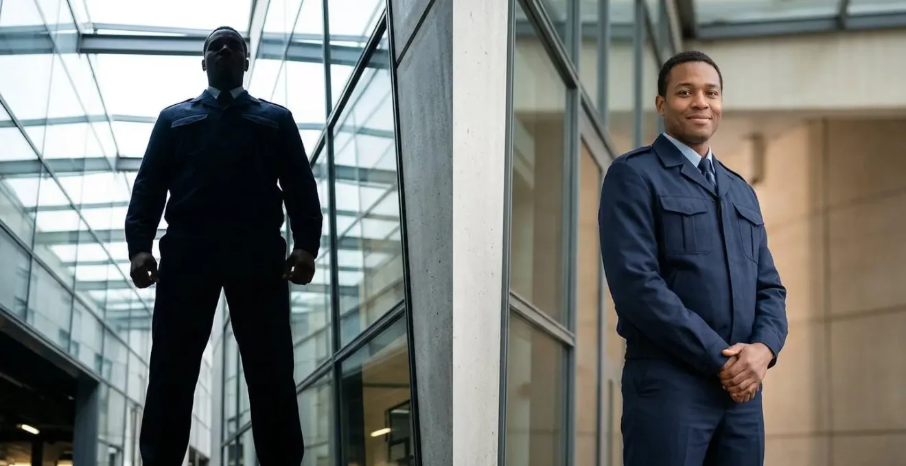 Comparaison visuelle d'uniformes d'agents de sécurité et leur impact psychologique