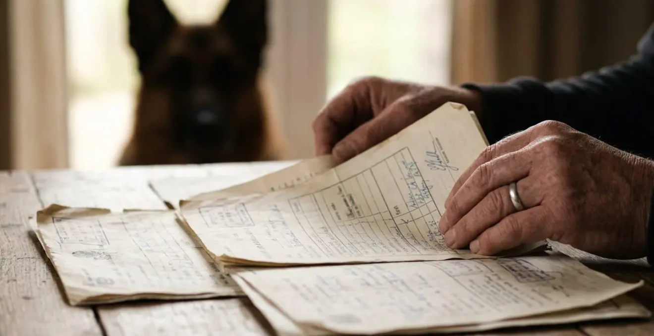 Gros plan sur les mains d'un agent vérifiant les documents de son chien de sécurité