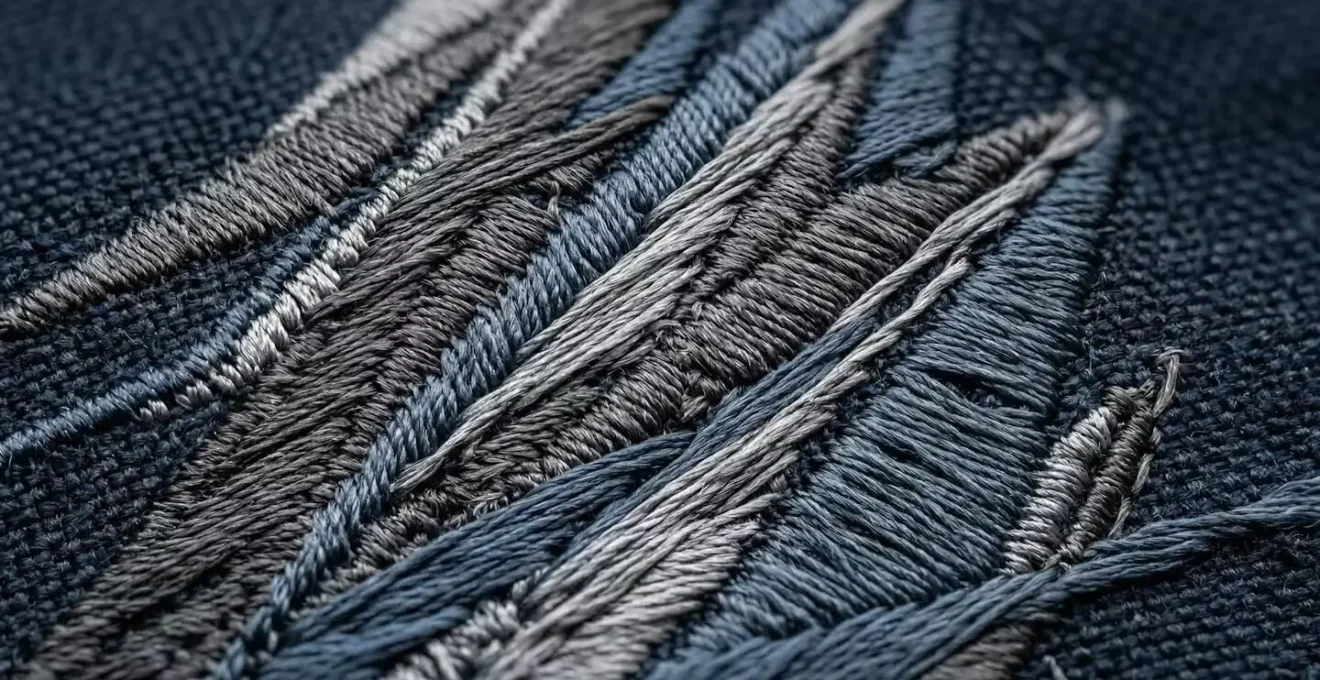 Gros plan sur broderie professionnelle logo entreprise sur veste de travail