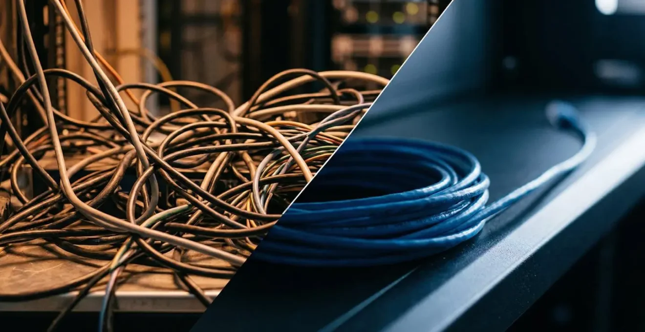 Comparaison visuelle entre installation traditionnelle avec double câblage et installation PoE avec câble unique